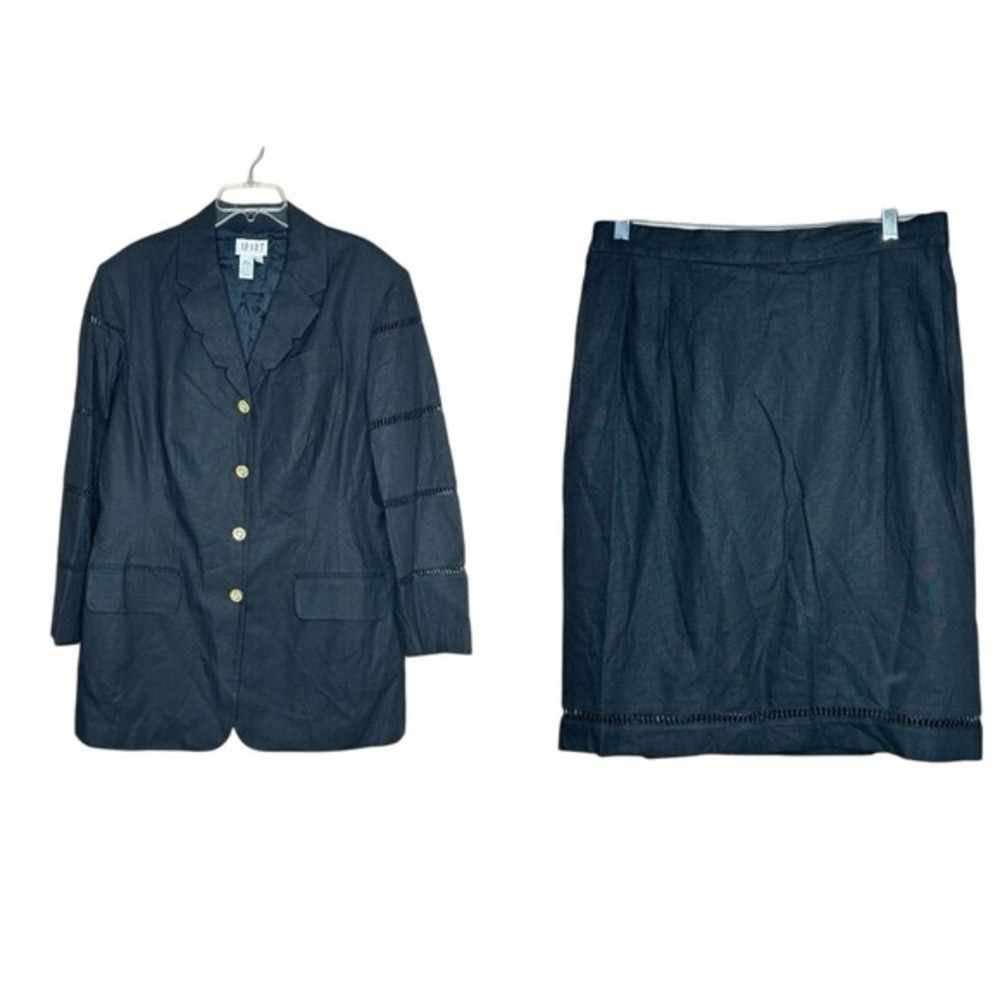 Apart Impressions Blazer & Skirt Set Linen Blend Women's Size 16 Lagenlook Black